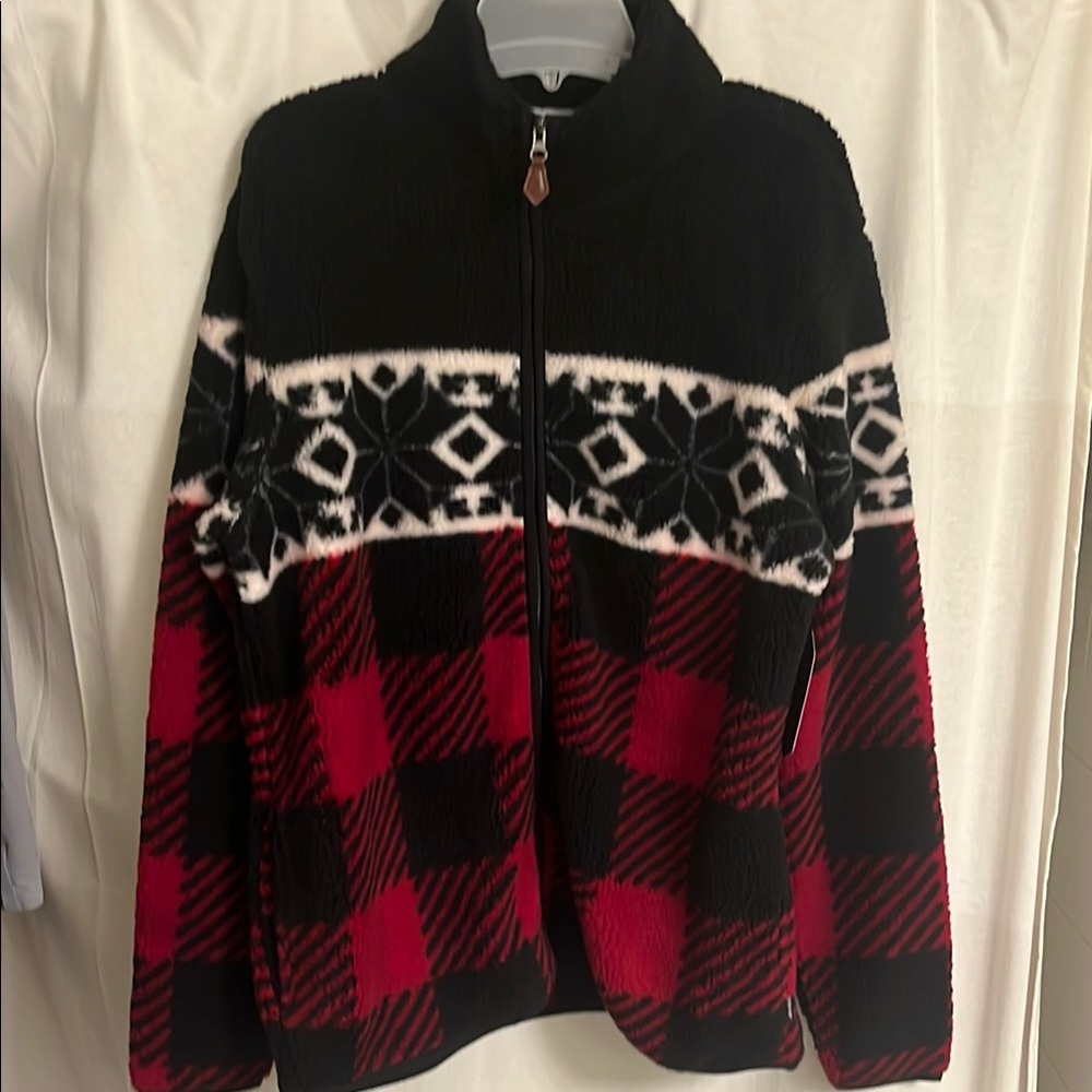 Chaps Red and Black Plaid Sherpa Jacket